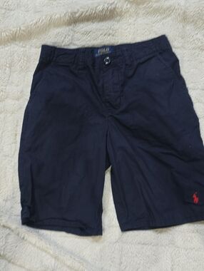 Polo by Ralph Lauren Navy Blue Men's Flat Front Chino Shorts with Red Logo